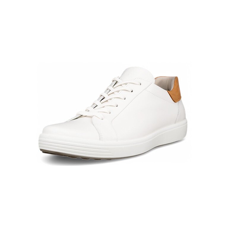 ECCO Soft 7 Easy Slip Lace Sneakers (Premium Leather) white men's