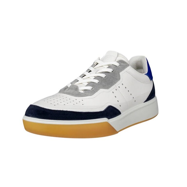 ECCO Street Court Lea Sneakers (Premium Leather) white/navy blue men's