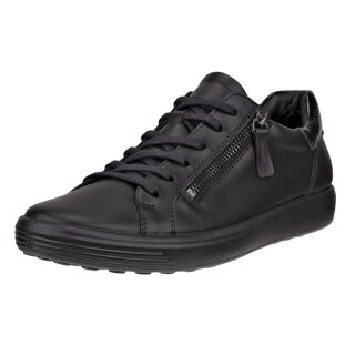ECCO Soft 7 Side Zip Lace Sneakers (Premium Full-Grain Leather) black ladies