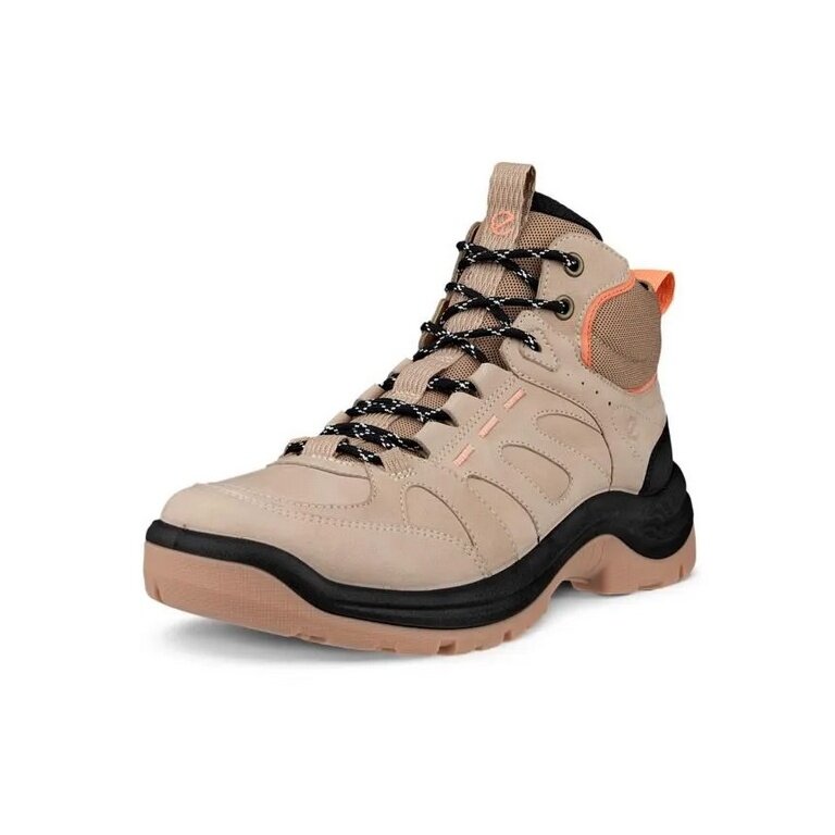 ECCO Offroad Hiking Shoes (Nubuck Leather, Waterproof) Nude Brown/Coral Red Ladies