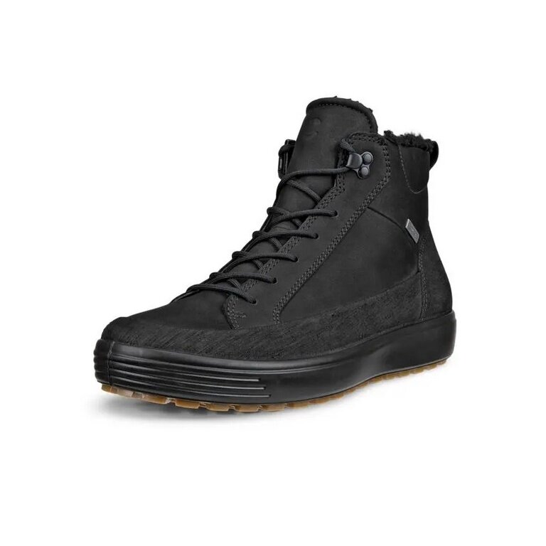 ECCO Soft 7 Tred High-Cut Walking Shoes (Nubuck Leather, Waterproof) Black Men's