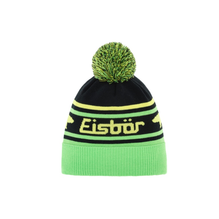 Polar Bear Hat (Pom Pom) Chani - Merinomix - black/green/lime - 1 piece