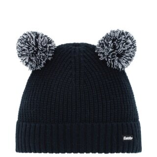 Polar Bear Winter Hat (Pom Pom) Ponti - with wool pom pom as ears - dark blue - Children
