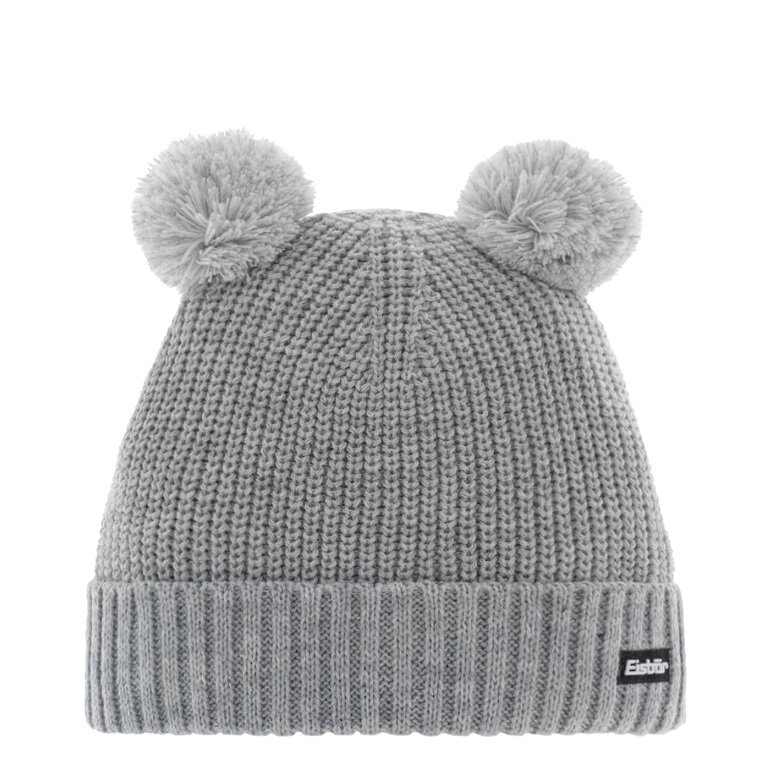 Polar Bear Winter Hat (Pom Pom) Ponti - with Wool Pom Pom Ears - Light Grey - Children