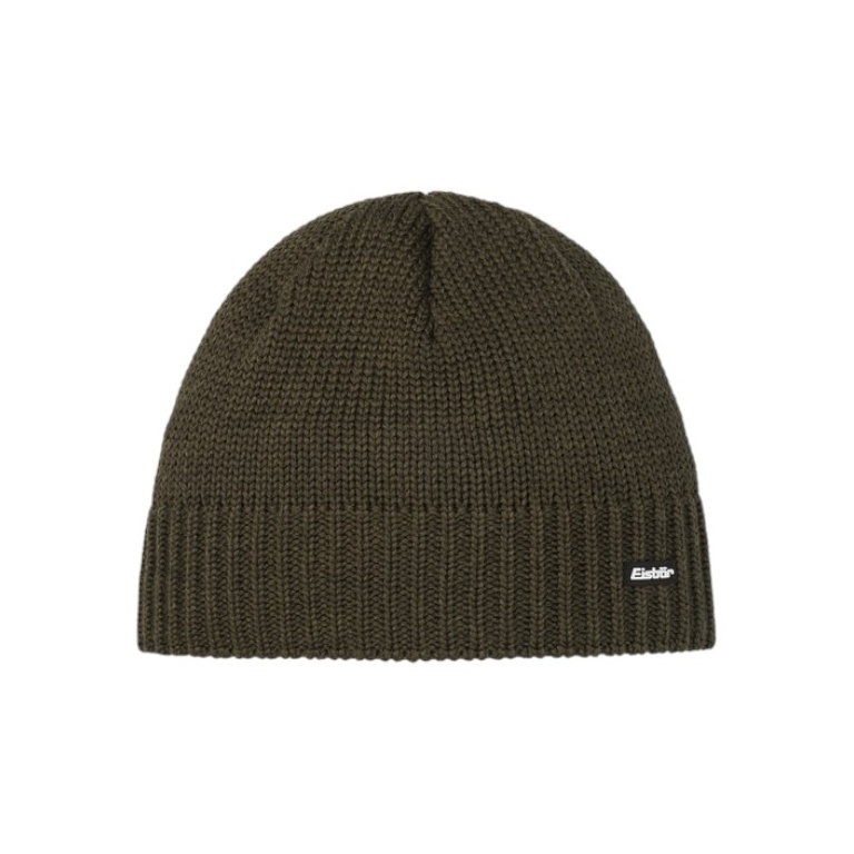 Polar Bear Winter Hat (Beanie) Trop Knit Pattern Merino Wool - Khaki Green - 1 Piece