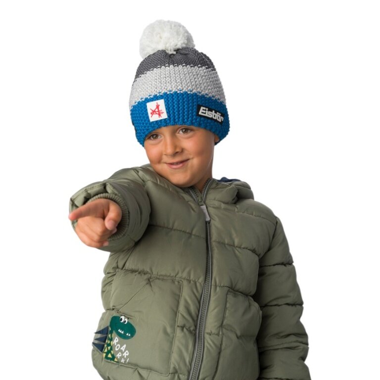 Polar Bear Winter Hat (Pom Pom) Star SA Kids - blue/grey - 1 piece