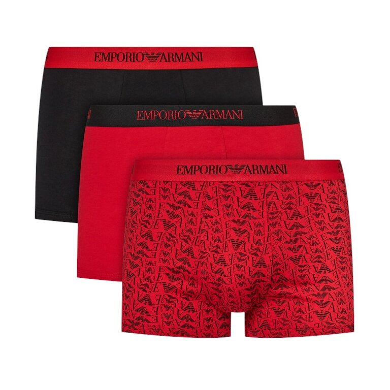 Emporio Armani Underwear Boxer Shorts Trunk Cotton Black/Red Patterned Men's - 3 Pieces