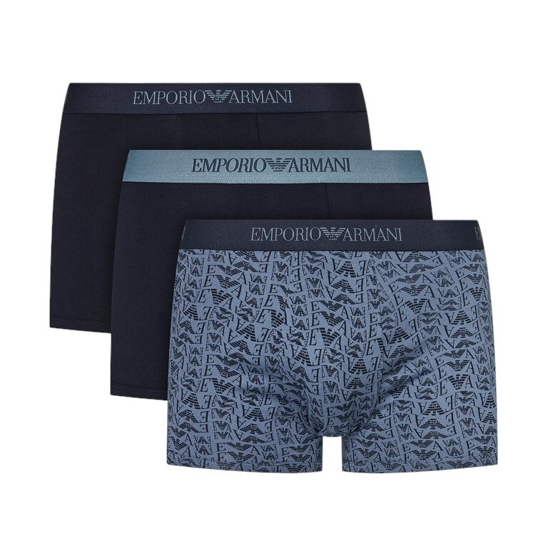 Emporio Armani Underwear Boxer Shorts Trunk Cotton Dark Blue Patterned Men's - 3 Pieces