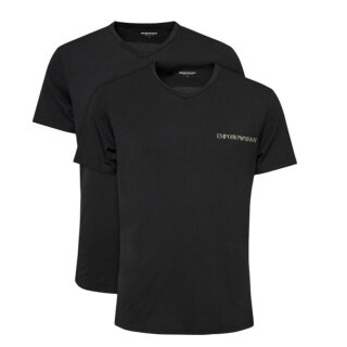 Emporio Armani V-Neck Stretch Shirt (95% Cotton) Black Underwear for Men - Pack of 2
