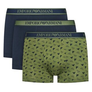 Emporio Armani Underwear Boxer Shorts Trunk Cotton Dark Blue/Green Patterned Men's - 3 Pieces