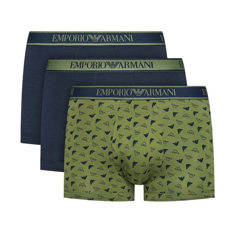 Emporio Armani Underwear Boxer Shorts Trunk Cotton Dark Blue/Green Patterned Men's - 3 Pieces