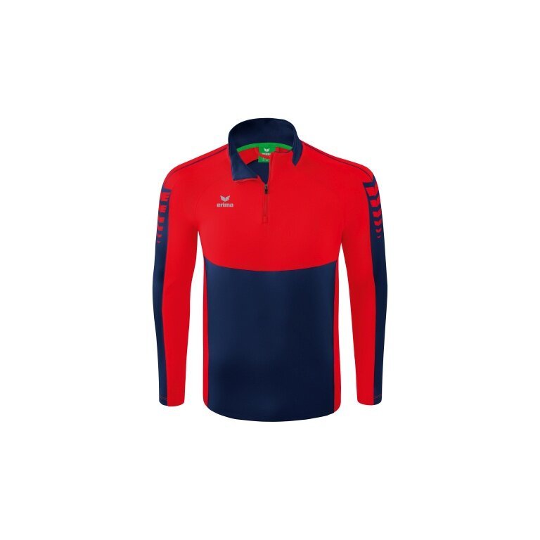 Erima Sport Long Sleeve Shirt Six Wings Training Top (100% Polyester, Stand-up Collar, 1/2 Zip) Navy Blue/Red Boys