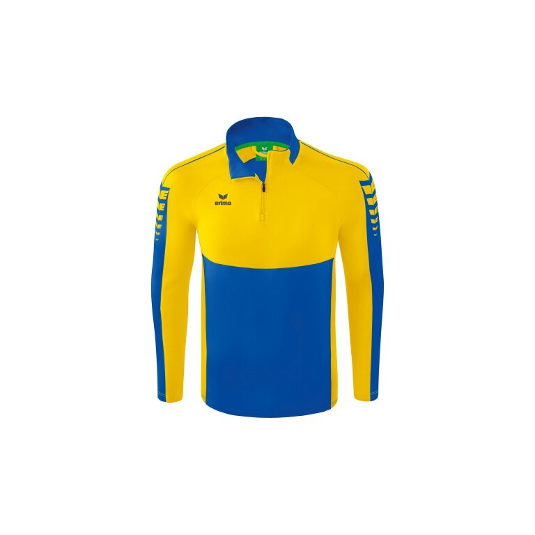 Erima Sport Long Sleeve Six Wings Training Top (100% Polyester, Stand-up Collar, 1/2 Zip) Navy Blue/Yellow Boys