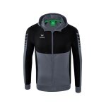 Erima Training Jacket Six Wings with Hood (Cotton Blend, Soft and Comfortable) Grey/Black Boys