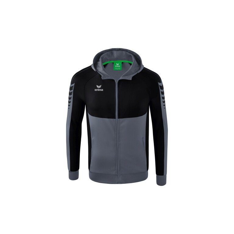 Erima Training Jacket Six Wings with Hood (Cotton Blend, Soft and Comfortable) Grey/Black Men