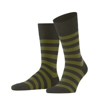 Falke Daily Sock Crew Sensitive Mapped Line (Striped Pattern, Cotton) Dark Green Men's - 1 Pair