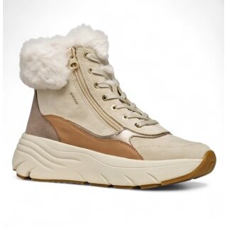 Geox winter shoes Diamanta B (leather, with side zip) taupe brown/beige ladies