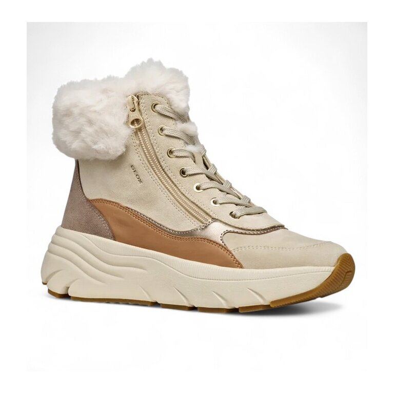 Geox winter shoes Diamanta B (leather, with side zip) taupe brown/beige ladies