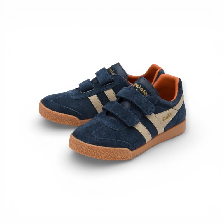 Gola Harrier 2026 Sneakers (Suede, Velcro) navy blue/bone brown/orange children