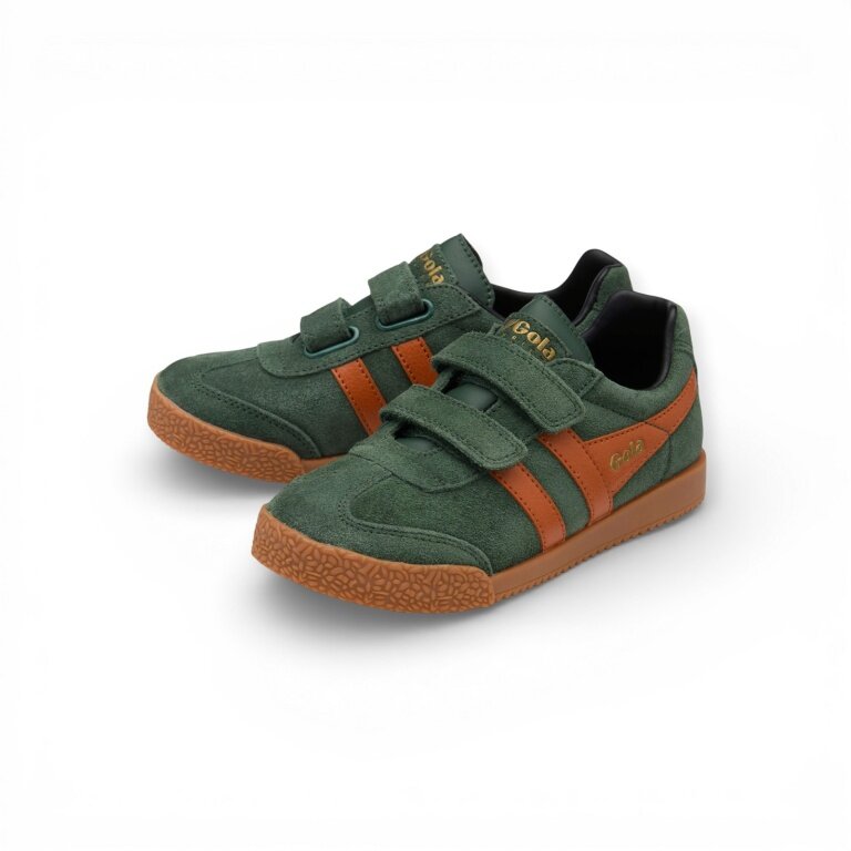 Gola Harrier 2026 Sneakers (Suede, Velcro) dark green/orange/black children