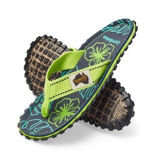 Gumbies Toe Sandals Original Flip Flops Lime Hibiscus lime green