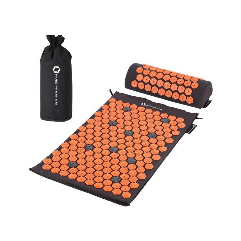 HMS Fitness Premium Acupressure Mat Set AKM01 (Mat and Pillow) orange/black - 65x42cm