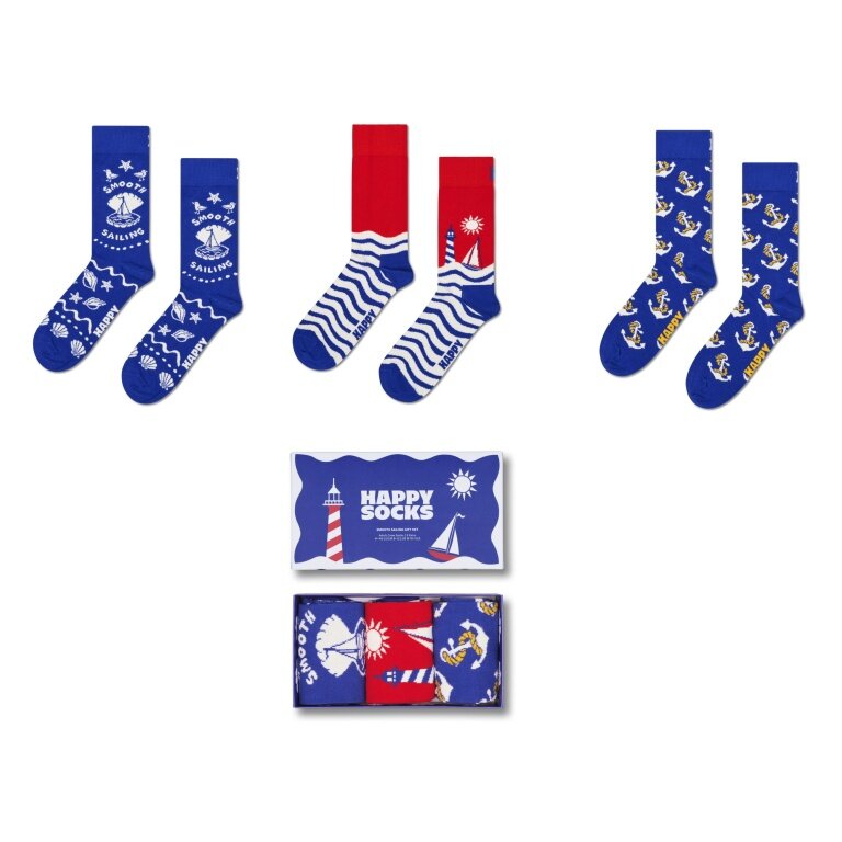 Happy Socks Daily Socks Crew Smooth Sailing blue Gift Box - Set of 3