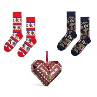 Happy Socks Daily Socks Crew Gingerbread Heart Gift Box brown/navy blue/red - 2 pairs