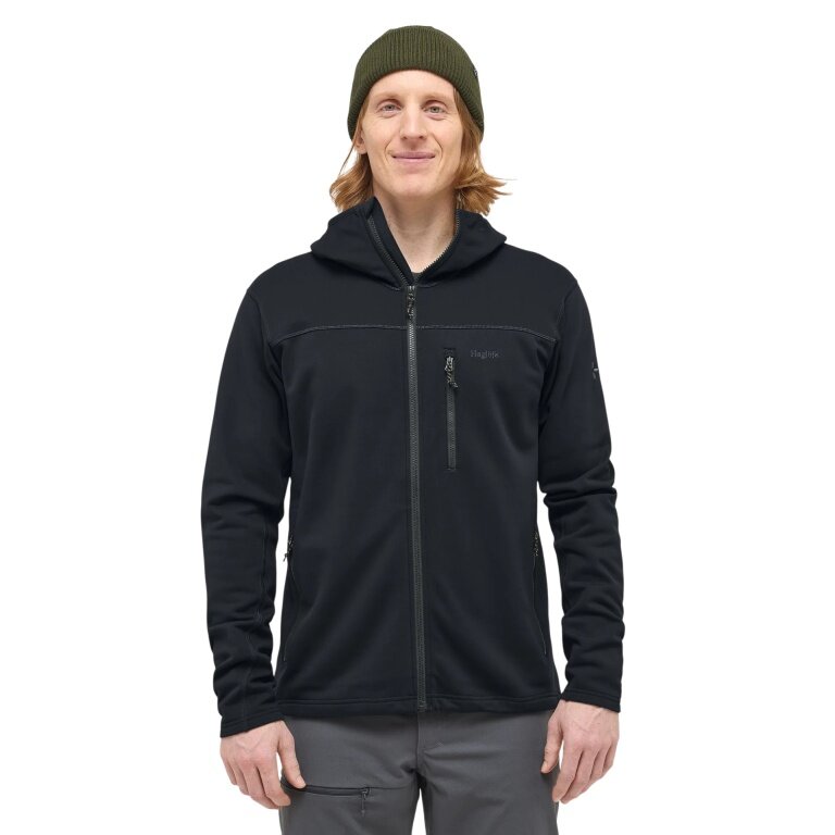 Haglöfs Rosson Fleece Jacket with Hood (Midlayer, 4-Way Stretch Fleece Material) black Men's