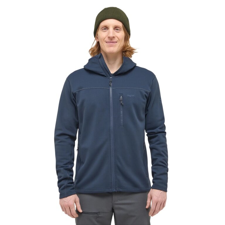 Haglöfs Rosson Fleece Jacket with Hood (Midlayer, 4-Way Stretch Fleece Material) Dark Blue Men's