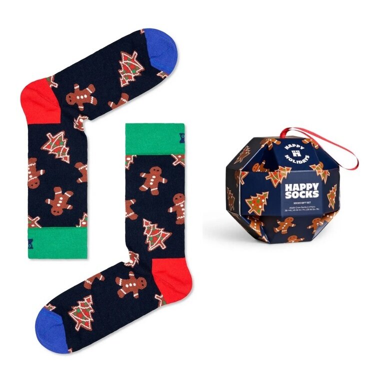 Happy Socks Daily Sock Crew Gingerbread Cookies Gift 2023 navy blue/brown <b>Gift Box</b> - 1 Pair