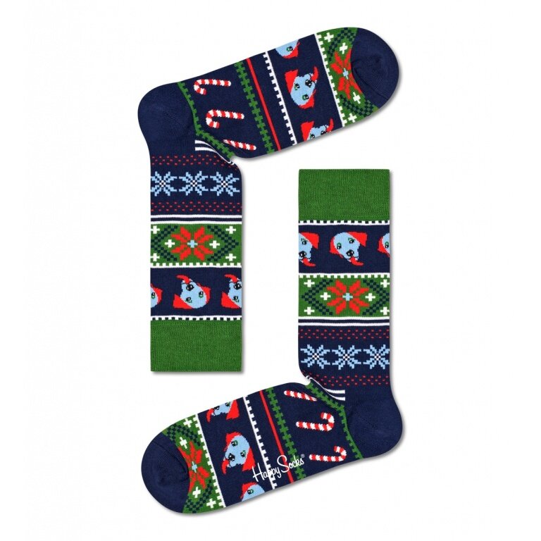 Happy Socks Daily Sock Crew Happy Holiday Dog green/blue - 1 Pair
