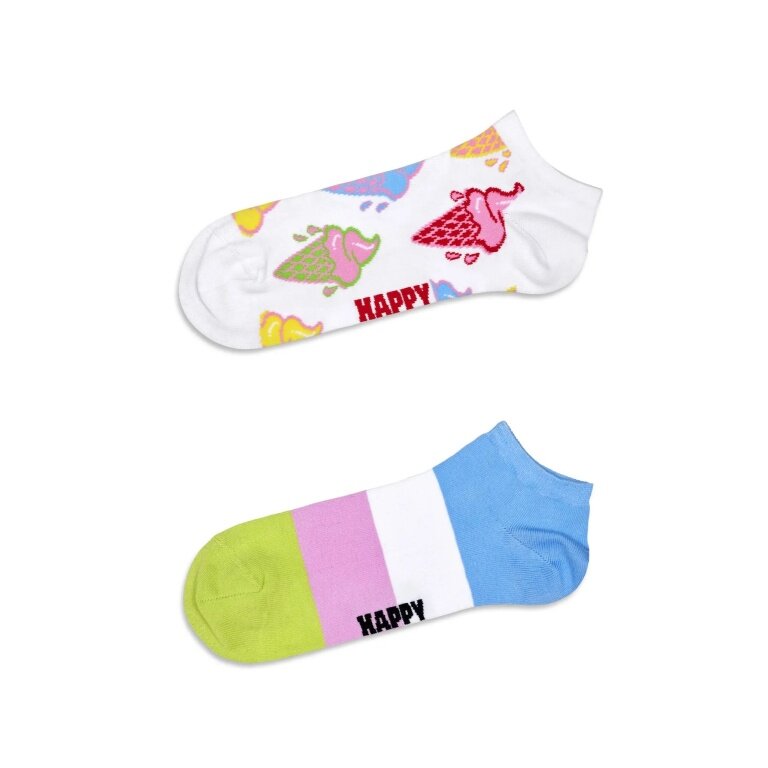 Happy Socks Daily Sock Sneaker Low Ice Cream & Stripe white/multicoloured - 2 Pairs