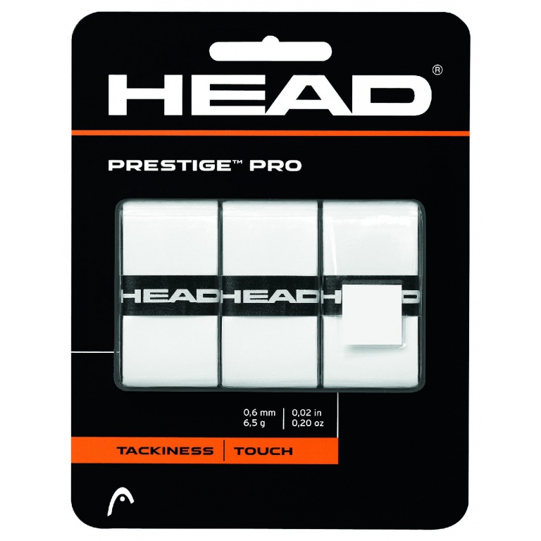 Head Overgrip Prestige Pro (sticky, smooth) 0.6mm white 3-pack