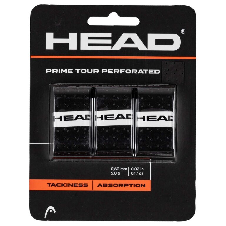 Head Overgrip Prime Tour Perforated 0.6 mm (Comfort, Grip) black pack of 3