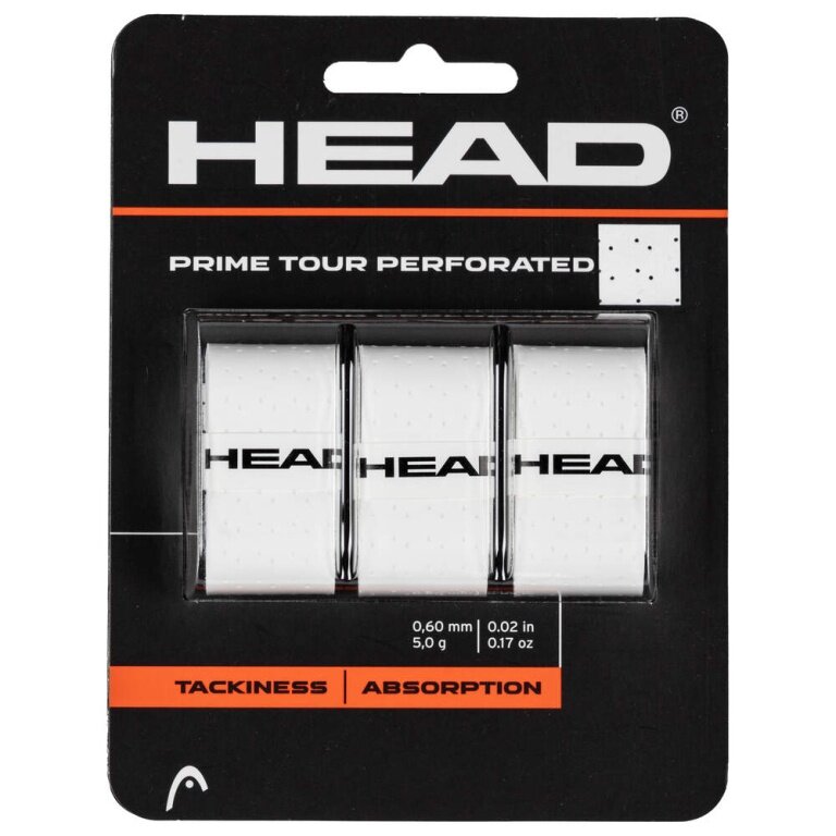 Head Overgrip Prime Tour Perforated 0.6 mm (Comfort, Grip) white pack of 3