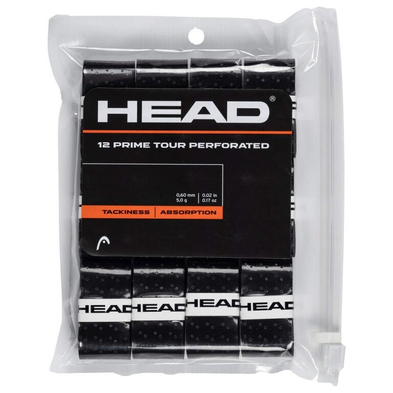 Head Overgrip Prime Tour Perforated 0.6 mm (Comfort, Grip) black 12-pack clip bag