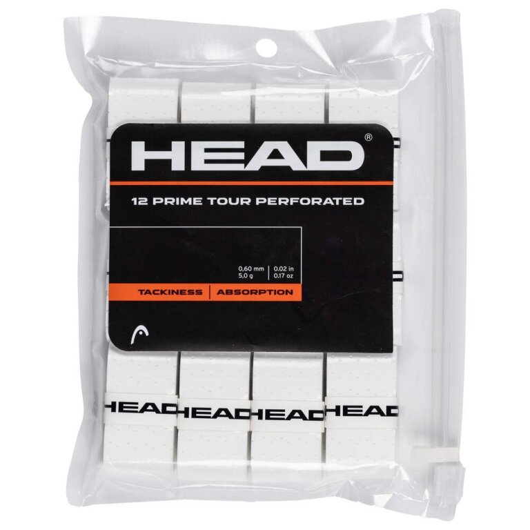 Head Overgrip Prime Tour Perforated 0.6 mm (Comfort, Grip) white 12-pack clip bag
