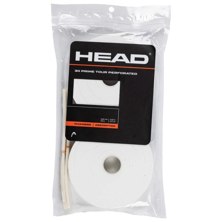 Head Overgrip Prime Tour Perforated 0.6 mm (Comfort, Grip) white 30-pack clip bag