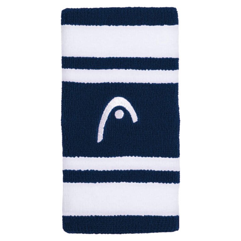 Head Sweatband Wrist Jumbo Logo Striped Navy Blue/White - 2 Pieces