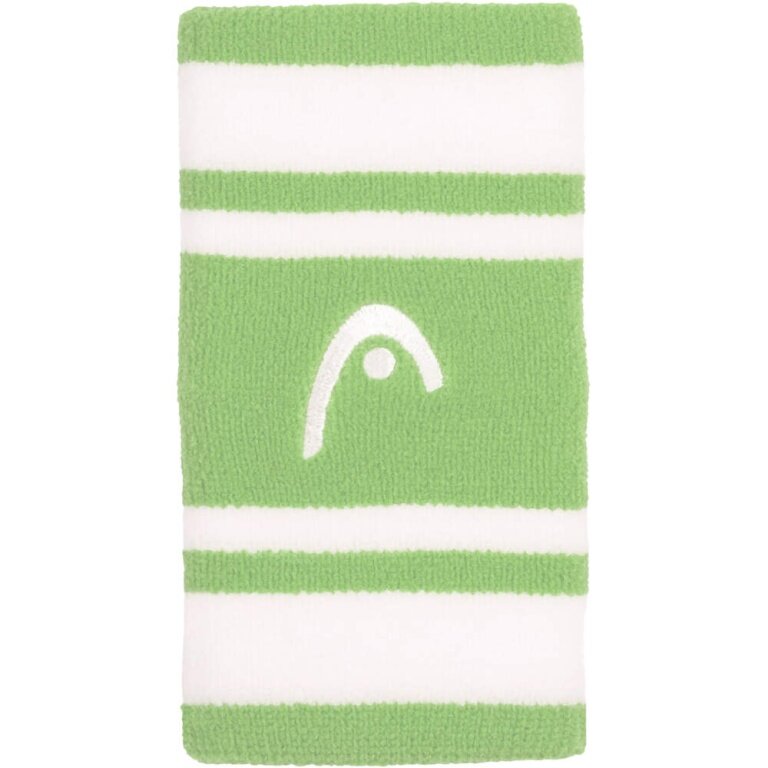 Head Sweatband Striped Wrist Jumbo Light Green/White - 2 Pieces