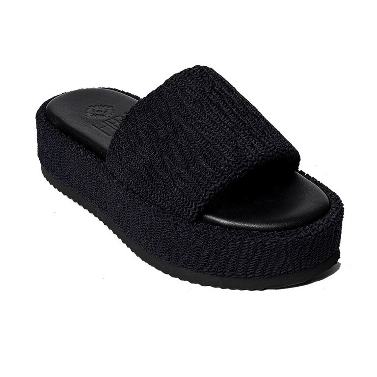 Hebe Athens Sandal Puffy Ibiza Flatform Slide Black Ladies
