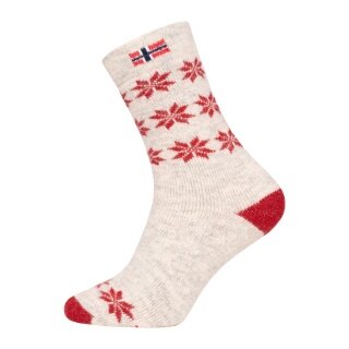 HomeOfSocks Wool Sock Scandinavian Thick Flag Norway ecru/red - 1 Pair