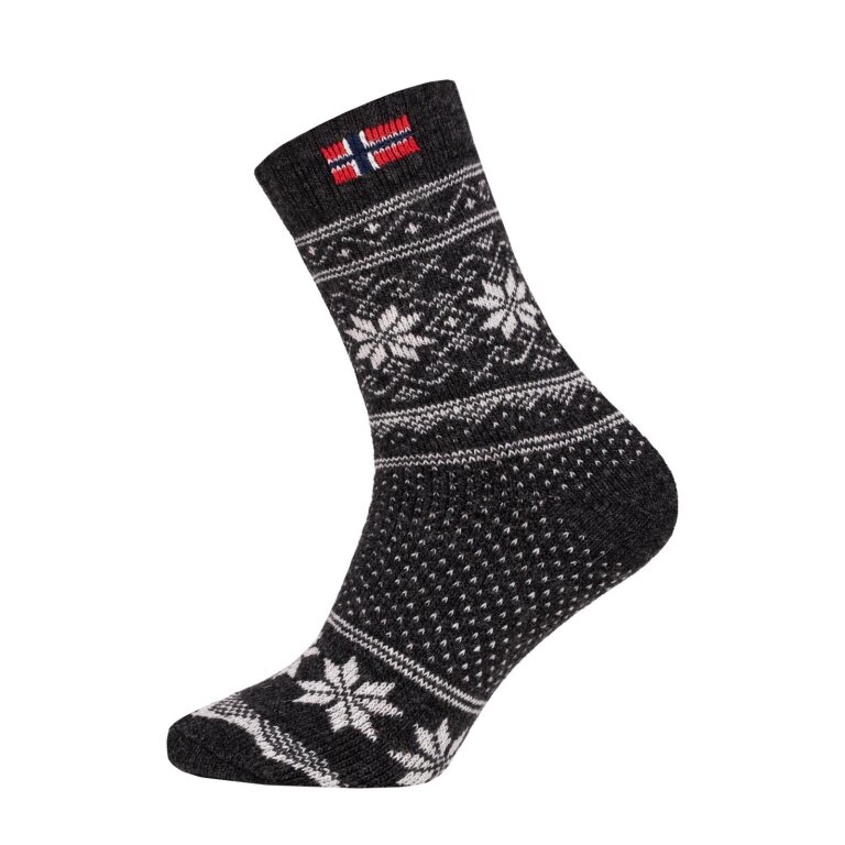 HomeOfSocks Wool Sock Scandinavian Thick Flag Norway anthracite grey/ecru - 1 Pair