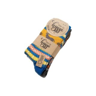 HomeOfSocks Wool Socks Hygge with Moose Design Multicoloured Blue/Anthracite Ladies - 2 Pairs