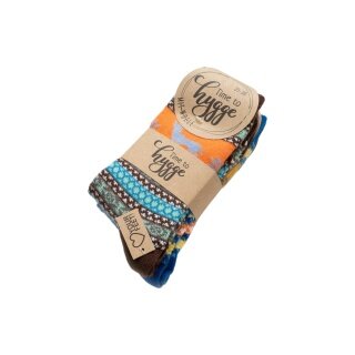 HomeOfSocks Wool Socks Hygge with Moose Design Multicoloured Brown/Blue Ladies - 2 Pairs