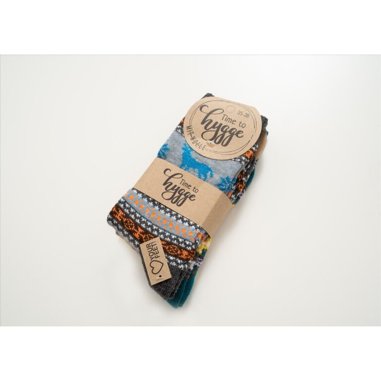HomeOfSocks Wool Socks Hygge with Colourful Moose Design - 1 Pair