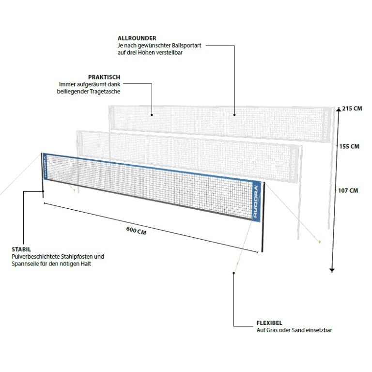 Hudora net for tennis/badminton/badminton/volleyball adjustable height - width 6 metres