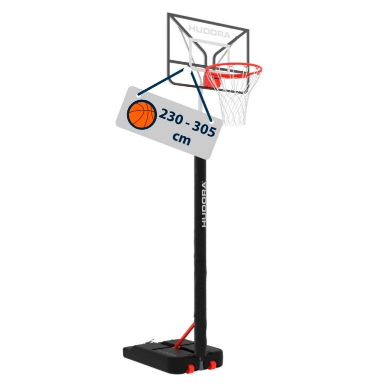 Hudora Basketball Stand RoCo 305 (height adjustable/stable/safe/durable) - 230cm-305cm
