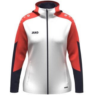 JAKO Hooded Jacket Dynamic (Polyester Fleece, Side Pockets with Zipper) white/coral red/navy blue Ladies